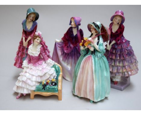 A collection of Royal Doulton figurines: 'Sweet Anne' (HN1496), dated to 1934, with artist mark 'FH', possibly for Florence H