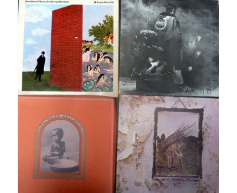 A large selection of rock and pop vinyl LPs and other music together with a carry case including,Led Zeppelin, The Who, Georg