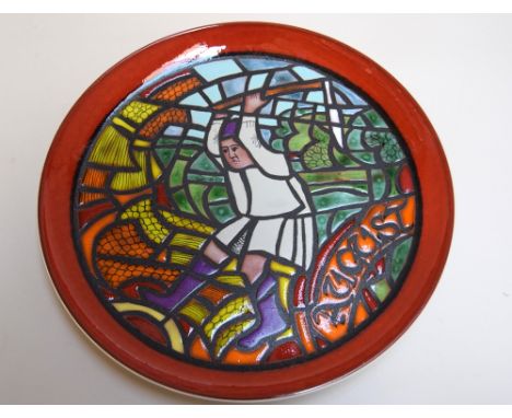 A limited edition Poole Pottery plate 'August' from the 1975 Medieval Calendar Series, designed by Tony Morris, 600/1000, sig