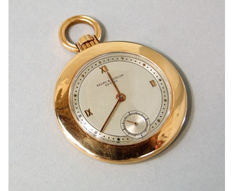 Fine and rare 18ct Baume &amp; Mercier dress pocket watch, the champagne dial with Roman numerals to twelve, three and nine, 