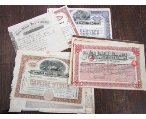 An interesting collection of early to mid 20th century share certificates to include the East Indian Iron Company, Philadelph