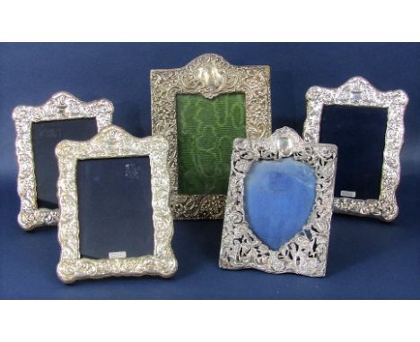 Five silver applied easel photo frames dating from the late 19th century and later (5)