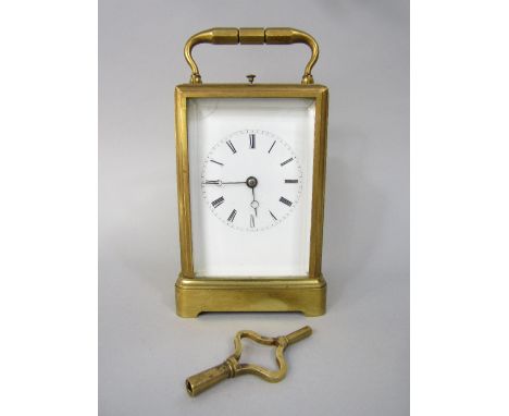 Good quality gilt brass repeater carriage clock, with Drocort DC makers stamp to back, striking on a bell, 14cm high