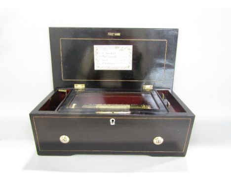 Mid-19th century ebonised Swiss musical box, playing on four airs, by Lecoultre Freres, Geneva, playing well known and popula