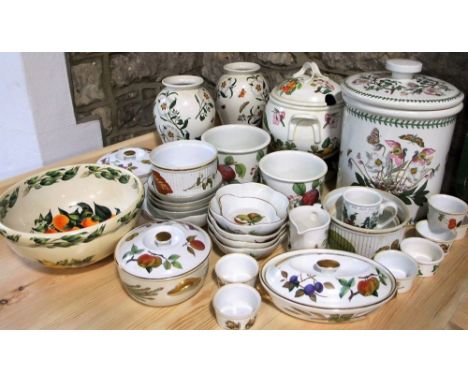 A collection of Portmeirion Botanic Garden pattern wares including a large cylindrical bread crock and cover, 35cm tall appro