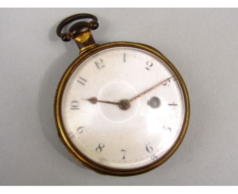 Brass cased single fusee pocket watch by John Williams of London, the enamel dial with Arabic numerals enclosing a fancy engr