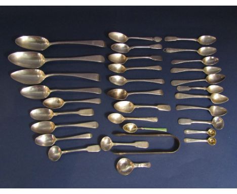 A large collection of various silver spoons, to include Georgian silver old English tablespoon, various tea spoons, collector