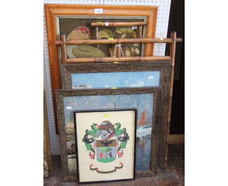 A Victorian needlework embroidered panel of a parrot amongst foliage, in burrwood frame with gilt slip, 73 x 53 cm, a firescr