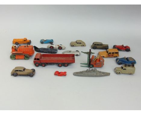 Collection of Dinky die cast toy vehicles including a Foden wagon, a heavy tractor and a Coventry Climax fork lift truck