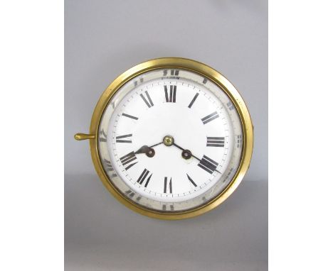 Brass cased bulkhead wall clock with two train enamelled dial, 17cm dial, key