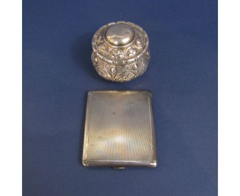 Victorian silver lidded trinket dish, with aesthetic period type details, maker SWS, London 1876, 8cm high; a silver engine t
