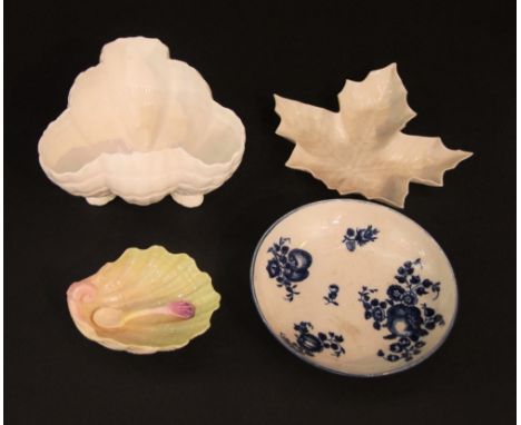 A small Royal Worcester salt modelled as a shell with matching spoon, 9 cm long approx, a Grainger Worcester dish modelled as
