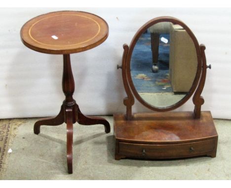 A miscellaneous lot to include a small Georgian style mahogany wine table with inlaid detail and tripod supports, toilet mirr