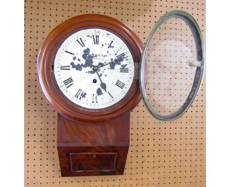 Late 19th century JNO Jones of Strand London, flamed mahogany drop dial single fusee wall clock, the single train movement wi