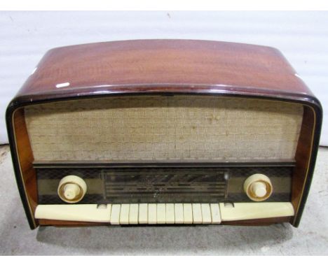 A large vintage mains radio, with polished wooden veneer case, Orion Imp TYPAR612, together with a quantity of old boxed valv