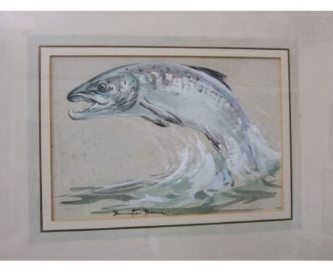 William Ellis Barrington-Brown (1908-1985), study of a leaping salmon, watercolour and bodycolour on paper, signed, 13 x 19 c