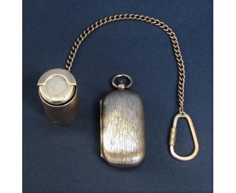 Engine turned silver cylinder sovereign box, with sprung action, maker PGK, London, together with a further brushed silver tw