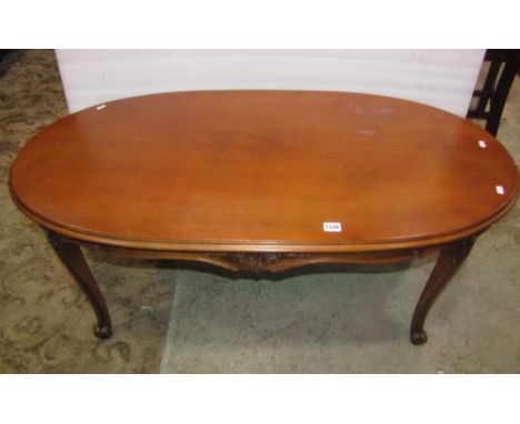 One lot of miscellaneous items to include a reproduction occasional table of oval form with moulded outline raised on scrolle