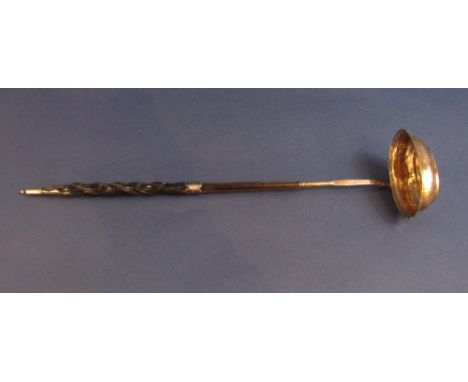 Georgian silver and horn handled toddy ladle, 38cm long