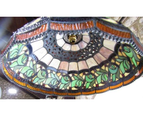 A glass hanging lamp shade in the Tiffany style, 43cm diameter
