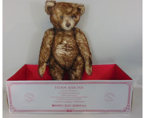 A Steiff reproduction 1906 teddy bear, blonde 43, limited to 5000 copies with certificate and number 03976-1994, 42cm high