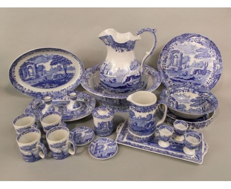 A collection of Copeland Spode blue and white printed Italian pattern wares, including a toilet jug and basin set, a rectangu