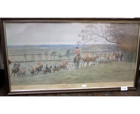 A collection of pictures and prints including a coloured hunting print after Cecil Aldin showing the Warwickshire Hunt, a Vic
