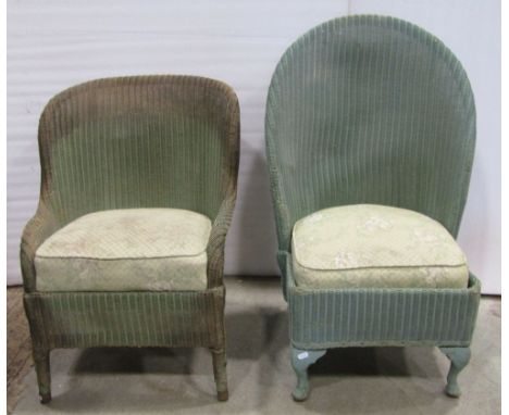 Two vintage Lloyd Loom chairs of varying design but both with upholstered seat cushions