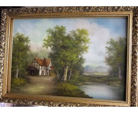 Andrew J Perks (20th century) - study of farm building, watercolour/bodycolour signed, 28 x 38 cm, John Bond, beach scene, si
