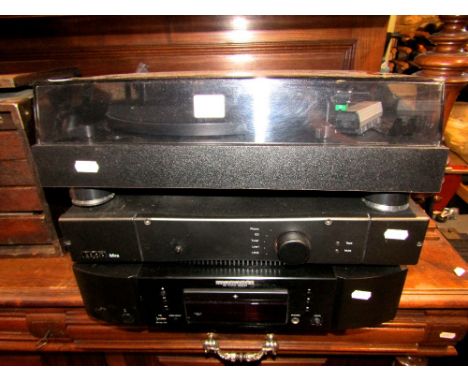 A Hi-fi separate stacking system comprising a Thorens record deck/turntable, TD280 Mark IV, a Rega Mira amplifier, a Marantz 