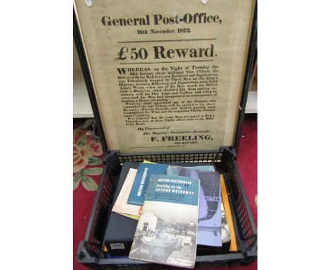Two framed reward posters reproduced from the Post Office archives together with a small quantity of mixed ephemera including