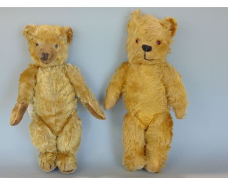 1940s teddy bear, possibly Chiltern, with jointed limbs, stitched nose and claws and velveteen paw pads, together with a 1950