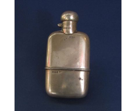 Early 20th century Walker &amp; Hall silver hip flask, with silver sleeve, Sheffield 1915, 14cm long, 5oz approx 