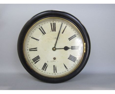 Late 19th century ebonised wall clock, the enamelled dial with Roman numerals and single train movement, 33cm diameter