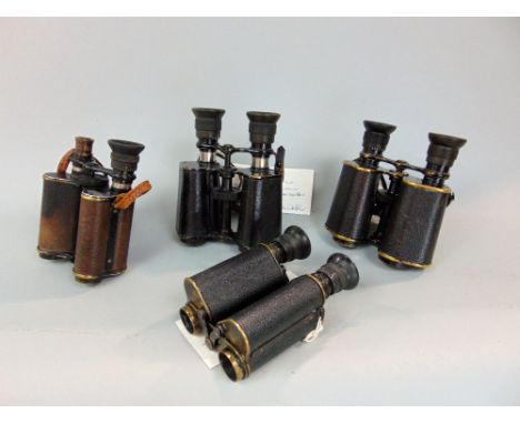 A box of four vintage Ross prismatic binoculars c. 1890-1900 all good optics (one needs loose eye piece to be fitted)