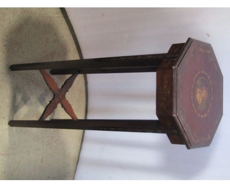 A small Edwardian mahogany occasional/lamp table of octagonal form, the top with central female portrait with foliate surroun