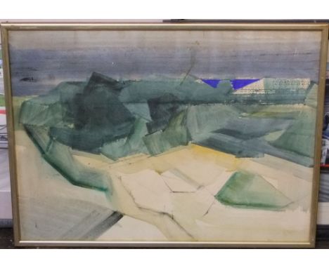 Ralph Hutton (20th century), an interesting collection of watercolours and mixed media paintings including city scenes, lands