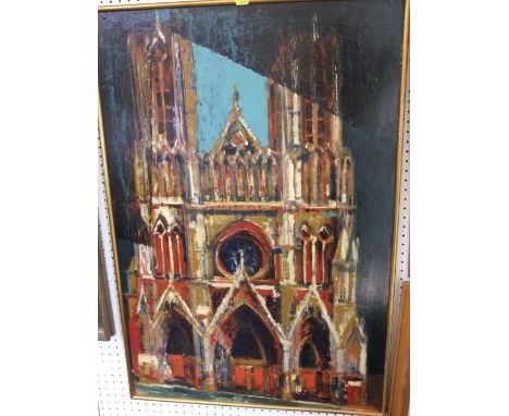 Ralph Hutton (20th century) - study of a cathedral facade, oil on board, unsigned, 86 x 88 cm, together with two further oil 