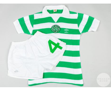 Green and white Celtic short-sleeved shirt, 1977-78, Umbro, 38cm with v-neck collar and embroidered badge inscribed THE CELTI