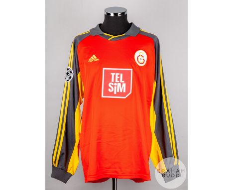 Mario Jardel red and grey No.9 Galatasaray v. Rangers Champions League long-sleeved shirt, 2000, Adidas, XL with v-neck colla