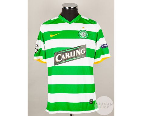 Danny Fox green and white No.11 Celtic v. Arsenal Champions League short-sleeved shirt, 2009, Nike, L with v-neck collar and 
