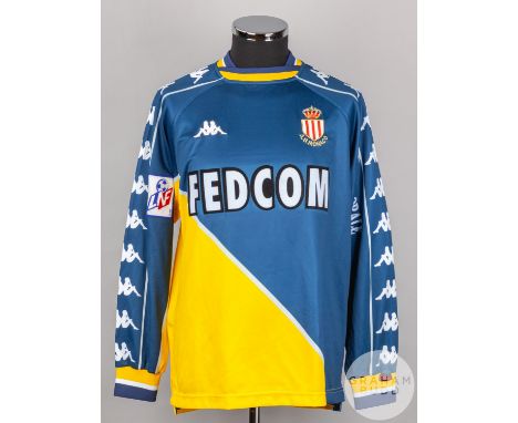 Christophe Pignol, blue and yellow No.3 Monaco long-sleeved shirt, 1999-2000, Kappa, M with crew-neck collar and embroidered 