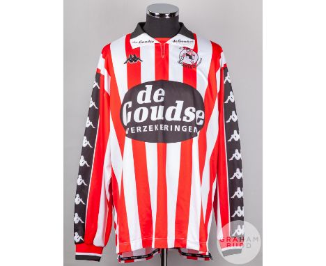 Red and white No.16 Sparta Rotterdam v. Rangers long-sleeved shirt, 2000, Kappa, XXL with v-neck collar and embroidered cloth