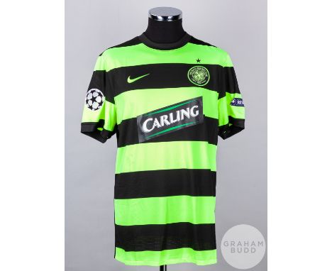 Darren O'Dea green and black No.48 Celtic v. Arsenal Champions League match worn short-sleeved shirt, 2009, Nike, L with crew