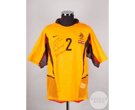 Fernando Ricksen orange and black No.2 Holland v. Austria shorts-sleeved shirt, 2002, Nike, L with crew-neck collar and embro