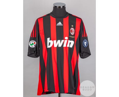 Gennaro Gattuso red and black No.8 AC Milan short-sleeved shirt, 2008-09, Adidas, XL with crew-neck collar and embroidered cl