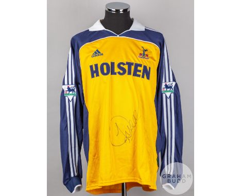 Sol Campbell yellow and blue No.5 Tottenham Hotspur long-sleeved shirt, 1999-2000, Adidas, XL with v-neck collar and embroide