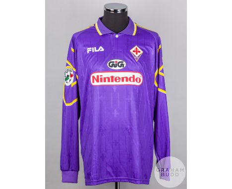 Andrei Kanchelskis purple and yellow No.17 Fiorentina long-sleeved shirt, 1997-98, Fila, XL with button-up collar and embroid