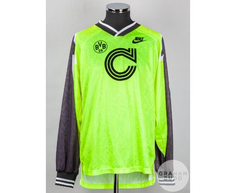 Michael Zorc yellow and black No.8 Borussia Dortmund v. Rangers Champions League long-sleeved shirt, 1995-96, Nike, XL with v