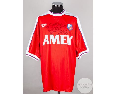 Michael Mols red and white No.10 Utrecht short-sleeved shirt, 1998-99, Reebok, XXL with crew-neck collar and badge inscribed,